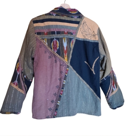 Parsley & Sage brown green long-sleeved Button-down asymmetrical patchwork coat - Picture 8 of 9